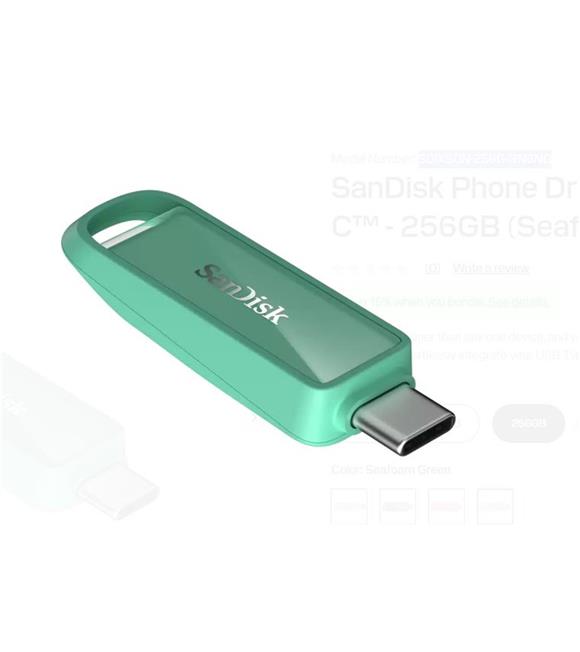 Sandisk SDIXS0N-256G-GN6NQ 256GB Phone Drive with USB-C-128GB (Seafoam Green) Flash Bellek_1
