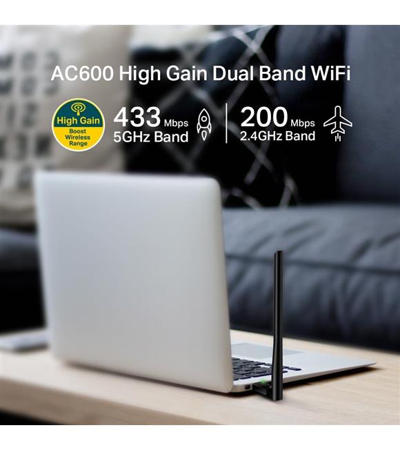 Tp-Link Archer T2U Plus 600 Mbps Antenli Yüksek Verimli Kablosuz USB Adaptör AC600_1