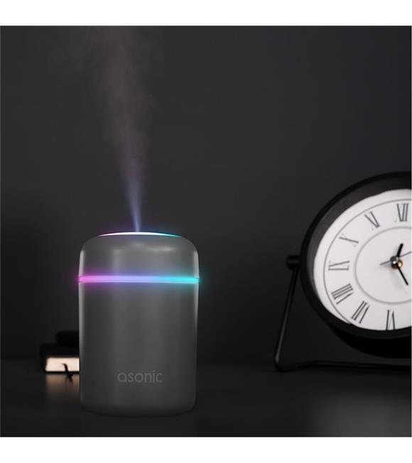 Asonic HN21 Matte Gri 2W 300ML kapasiteli 4 Saat Çalışabilir RGB Mini Oda Nemlendirici