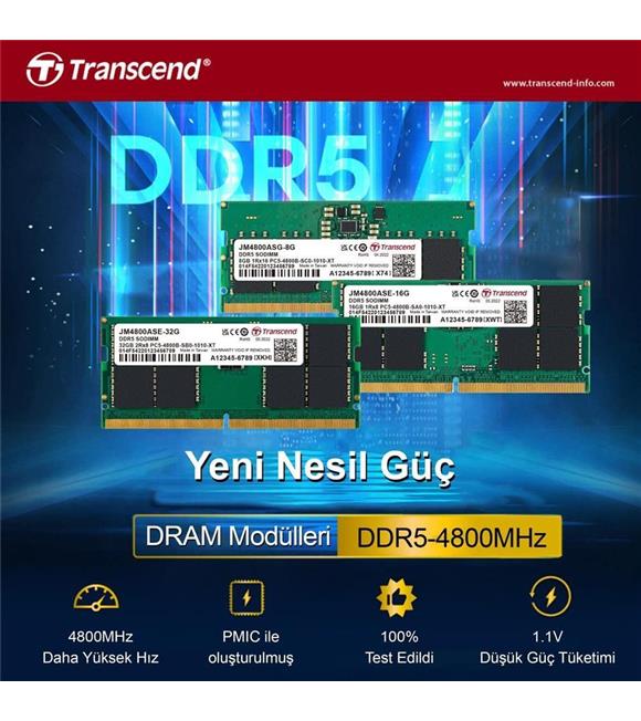 Transcend JM4800ASE-16G 16GB DDR5 4800Mhz CL40 1.1V Notebook Ram