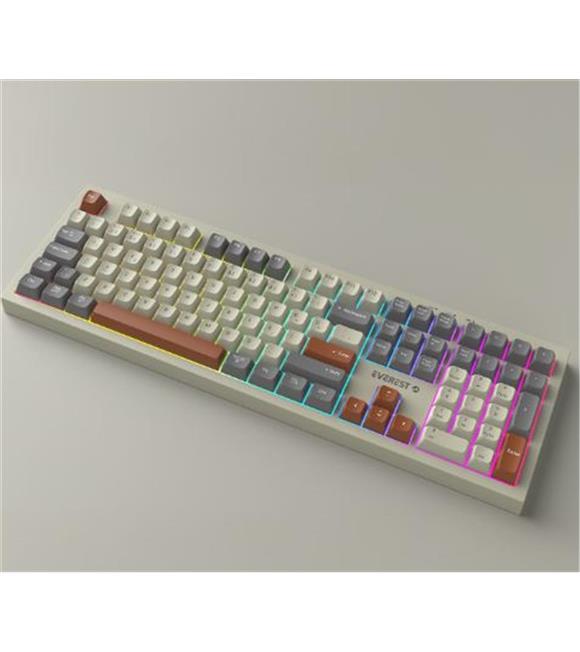 Everest KM-78 Rena Krem-Gri-Kahve Kablosuz 2.4 + BT RGB Aydınlatmalı Sessiz Q  Klavye + Mouse Se