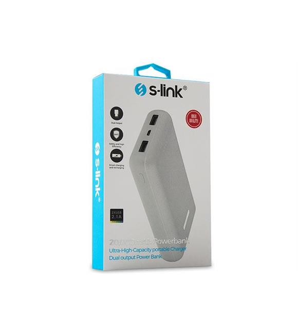 S-link IP-G23 20000mAh Powerbank 2 Usb Port Beyaz Taşınabilir Pil Şarj Cihazı