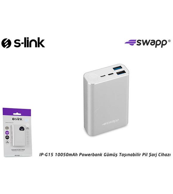 S-link Swapp IP-G15 10050mah lg Batarya 2xusb 2.1a Powerbank Gümüş Taşınabilir Pil Şarj Cihazı