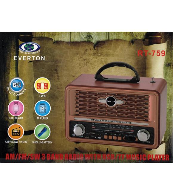 Everton Rt-759 Bluetooth Fm-Usb-Tf-Aux Şarjlı Nostaljik Radyo