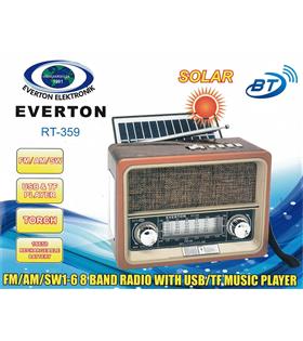 Everton RT-359 Fm-Am-Sw-Usb&Tf Player Güneş Enerjili Nostaljik Radyo Hoparlör