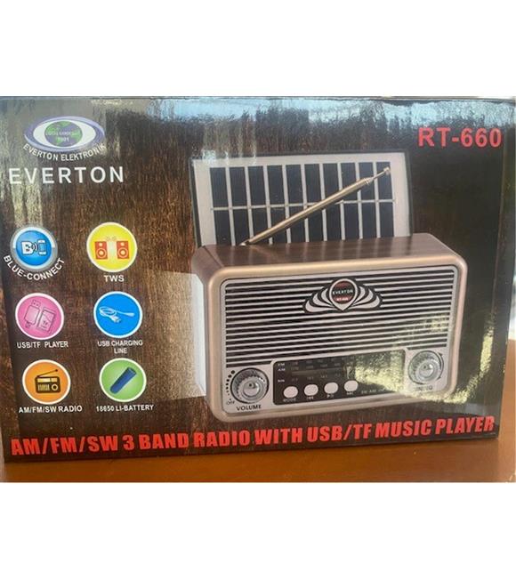 Everton Rt-660 Bluetooth Fm-Usb-Tf-Aux Şarjlı Nostaljik Radyo Solar (Güneş Panelli)