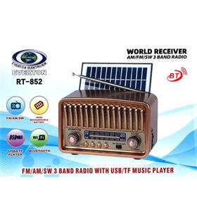 Everton Rt-852  Bluetooth Fm-Usb-Tf-Aux Şarjlı Nostaljik Radyo Güneş Panelli