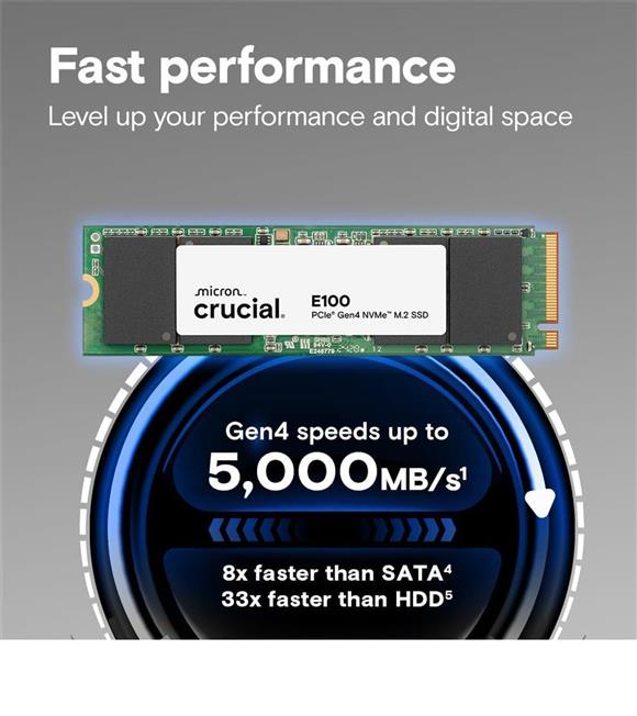 Crucial 1TB  E100 CT1000E100SSD8 1TB (5000-4500MB-s) M.2 2280 PCIe 4.0 NVMe Ssd Disk
