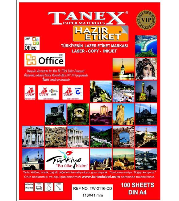 Tanex TW-2116 210 mm x 297 mm 100 Sayfa Lazer Etiket