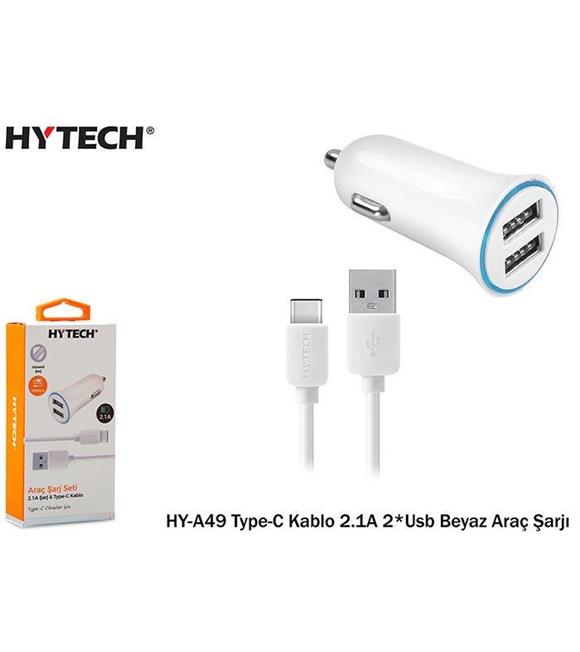 Hytech HY-A49 Type-C Kablo 2.1A 2-Usb Beyaz Araç Araç Aksesuarları