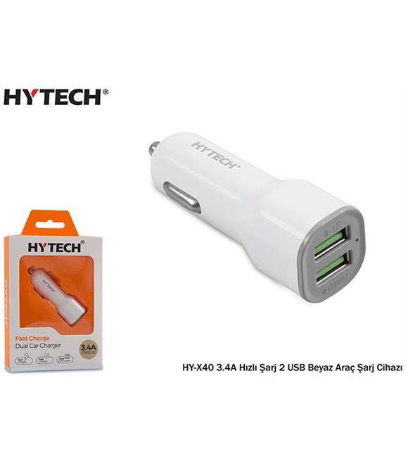 Hytech HY-X40 3.4A Hızlı Şarj 2 USB Beyaz Araç Şar