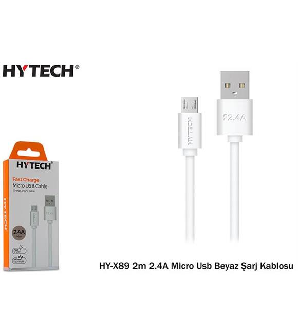 Hytech HY-X89 2m 2.4A Micro Usb Beyaz Şarj Kablosu Cep Telefonu Aksesuarları