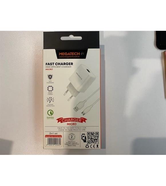 Megatech CC01 (CC22-M3 ) 2in1 5v-3.0 Ev Şarj+ Micro Kablo Hızlı Şarj Cep Telefonu Aksesuarları