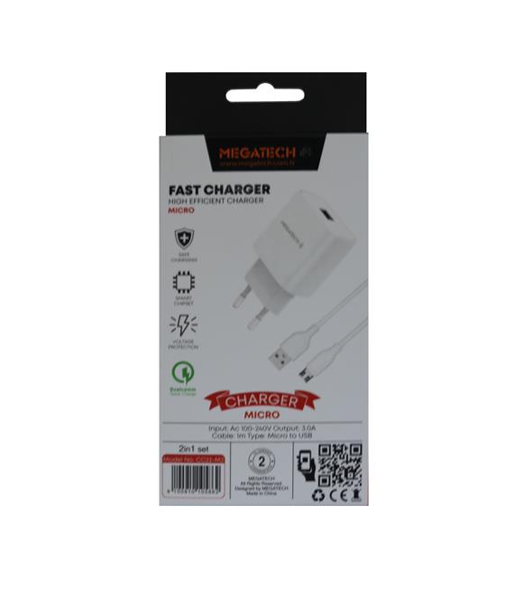Megatech CC01 (CC22-M3 ) 2in1 5v-3.0 Ev Şarj+ Micro Kablo Hızlı Şarj Cep Telefonu Aksesuarları