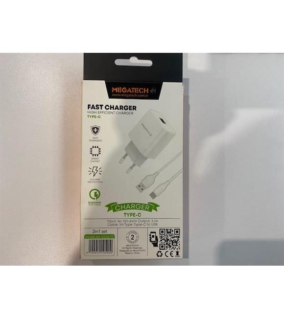 Megatech CC03(CC22-T3) 5v-3.0A Ev Şarj+Type-c Kablo Hızlı Şarj_1