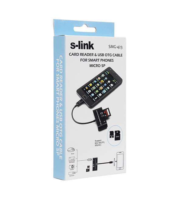 S-link SMG-423 Micro Usb to Cep Tel Kart Okuyucu + Hup Çevirici