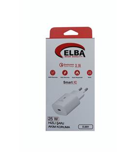 Elba ELB42 Beyaz 25W Şarj Kafa+ İphone Kablo USB-C PD3.0-QC4.0(Akım Koruma-Hızlı Şarj-)