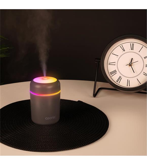 Asonic HN22 Matte Gri 2W 300ML kapasiteli 4 Saat Çalışabilir RGB Mini Oda Nemlendirici