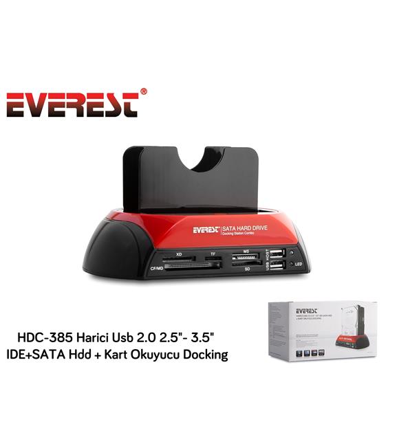 Everest HDC-385 2.5"-3.5" Ide Sata Usb 2.0 Harddisk Hdd Kutusu + Kart Okuyusu + Docking Statıon