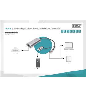 Digitus DN-3028 USB Tip C™ Gigabit Ethernet Adaptörü 2.5G, USB-C™ + USB-A (USB 3.1-3.0)