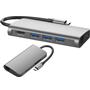 S-link Swapp SW-U5205 Gri Metal 7 in 1 3 port USB 3.0, PD şarj HDMI, Gigabit Eth, SD-TF Type C Hub