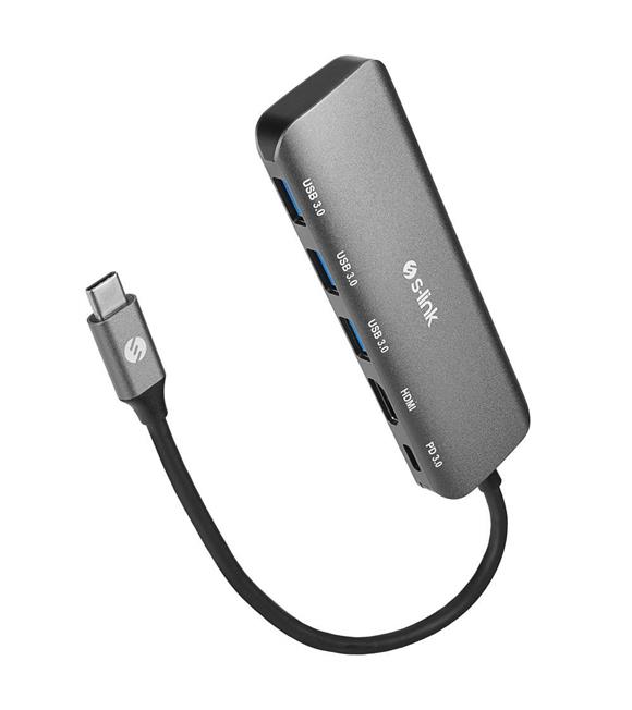 S-link SWV-USBC030 HDMI 4K 30Hz Gri Metal Type-C to 3-USB3.0 6 in 1 1xPD Şarj, 1xUSB-C Adaptör Kategori Dışı