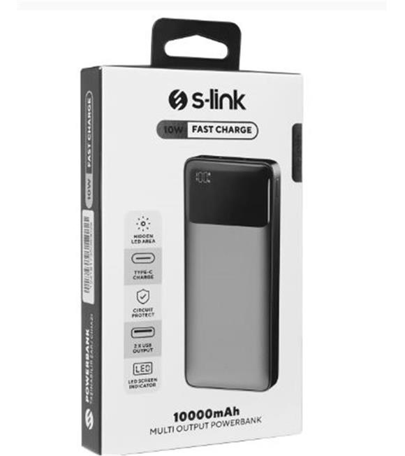 S-link P107 10000mAh Type-C 10W Siyah Gizli LED Taşınabilir Pil Şarj Cihazı Powerbank