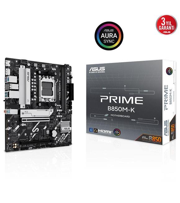 Asus Prime B850M-K AM5 DDR5 Ses GLAN DP-HDMI SATA3 USB3.2 mATX Anakart