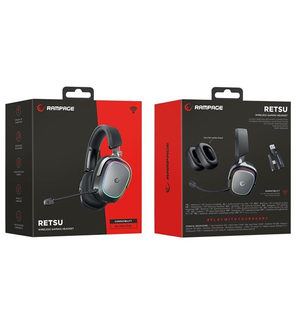 Rampage RETSU Siyah-Gri Kablosuz 2.4G+ Bluetooth Earpad Mikrofonlu Oyuncu Kulaklığı