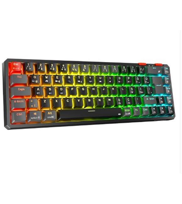 Rampage MINI PRO Siyah-Gri 2.4ghz+BT5.0+Type-C 5 Red Swich Q Kablosuz RGB Mekanik Oyuncu Klavyesi
