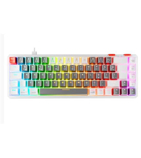 Rampage YORU MINI Gri-Beyaz Type-C Bağlantılı OUTEMU Red Swich Q Mekanik Gaming Oyuncu Klavye RGB