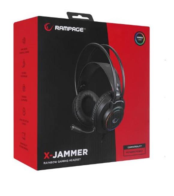 Rampage RM-K27 X-JAMMER Rainbow Ledli PC USB 3.5M PS4-XBOX-Mobile Gaming Oyuncu Mikrofonlu Kulaklık