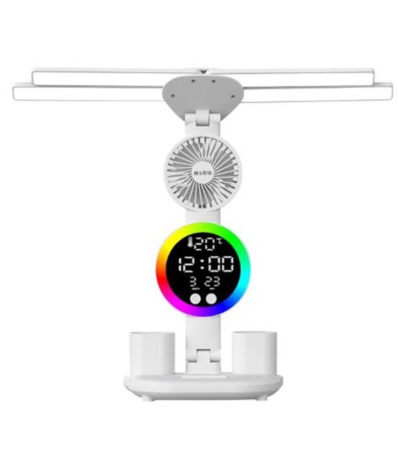 S-link SL-M9070 Glow Beyaz Dokunmatik Led Lamba Saat, Fan,Derece Kalemlikli Masa Lambası