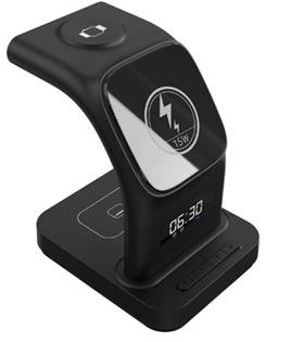 S-link SW-CWF130 Siyah Telefon Kulaklık Akıllı Saat 15W 3 in 1 Magsafe Led Logo Kablosuz Şarj Cihazı