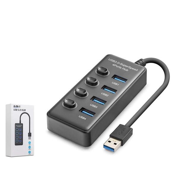 Hadron HDX7049 USB Hub 3.0 5Gbps 4x USB-A 4 Port Switch’li Çoklayıcı Siyah