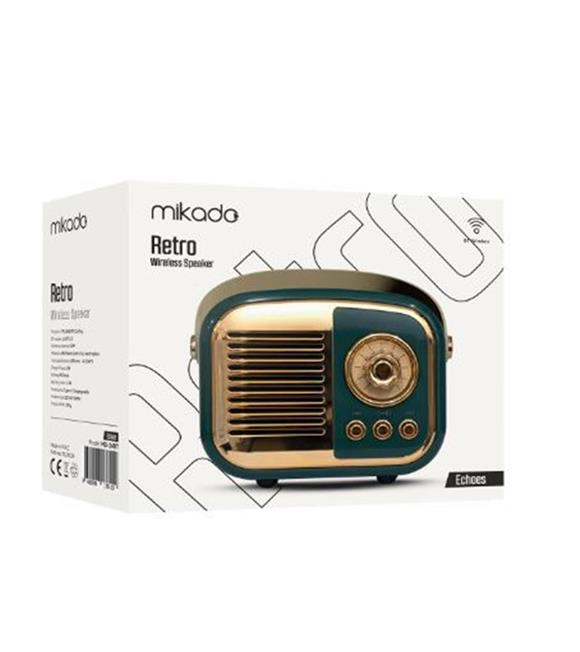 Mikado MD-24BT Echoes 3W 800mAh Yeşil Usb+TF Kart+Bluetooth Destekli Klasik Retro Müzik Kutusu