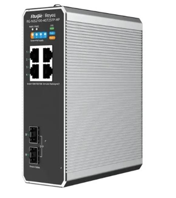 Ruijie RG-NIS21004GT2SFP-HP 4x10-100-1000 PoE+ 2xSFP Port IP40 Harici Güç Kaynağı Endüstriyel Switch