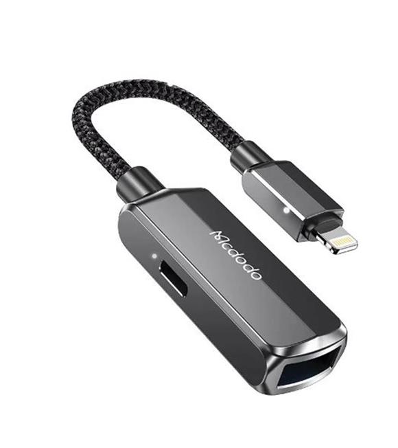 MCDODO CA-2690 2İN 1 Lightning To USB-A 3.0 Şarj Desteği Ve Veri Aktarım Cihazı - Koyu Gri Cep Telefonu Aksesuarları