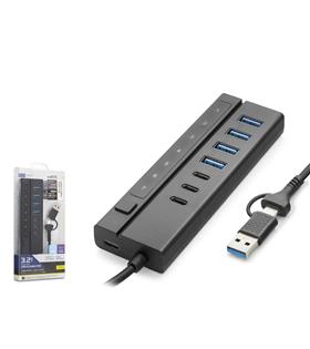 Hadron HDX7062 7 Port Usb Hub 5Gbps 4x Usb-A 3.2 + 3x Usb-C 3.2 7 Port 2in1 Kablolu Çoklayıcı Siyah