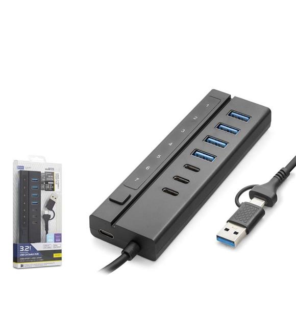 Hadron HDX7062 7 Port Usb Hub 5Gbps 4x Usb-A 3.2 + 3x Usb-C 3.2 7 Port 2in1 Kablolu Çoklayıcı Siyah