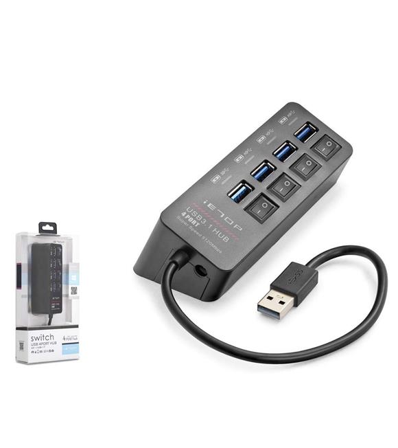 Nodar Hadron HDX7056 İetop Usb Hub 5Gbps 1x Usb 3.1 + 3x Usb 2.0 Switchli 4 Port Çoklayıcı Siyah USB Aksesuarları