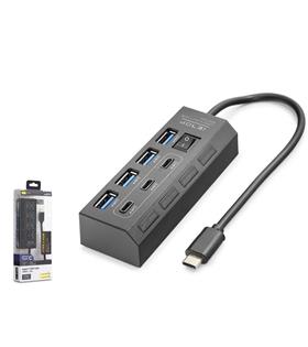 Hadron HDX7057 İetop Type-C Hub 5Gbps 3x Type-C 3.2 + 4x Usb-A 3.2 7 Port Anahtarlı Çoklayıcı Siyah