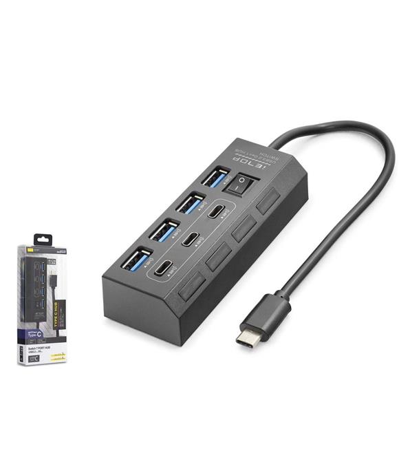 Hadron HDX7057 İetop Type-C Hub 5Gbps 3x Type-C 3.2 + 4x Usb-A 3.2 7 Port Anahtarlı Çoklayıcı Siyah