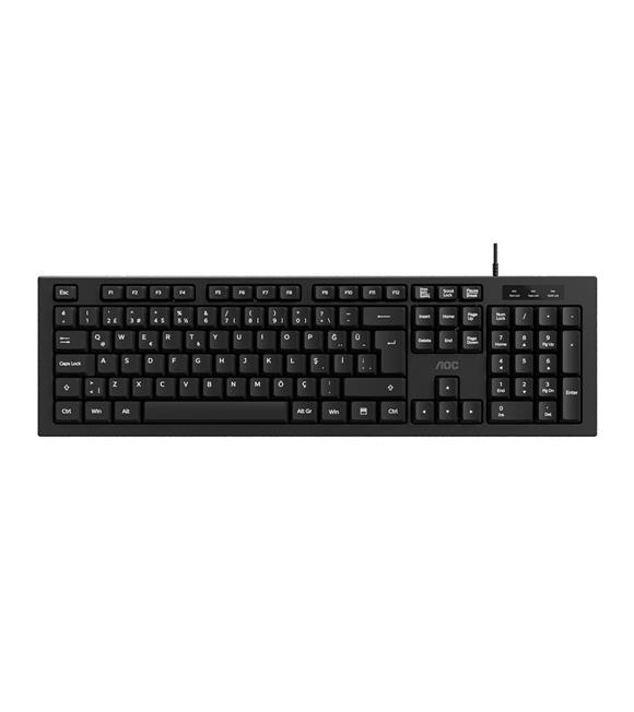 AOC KB130B-38 Usb Siyah Türkçe Kablolu Standart Klavye,Sessiz yazma