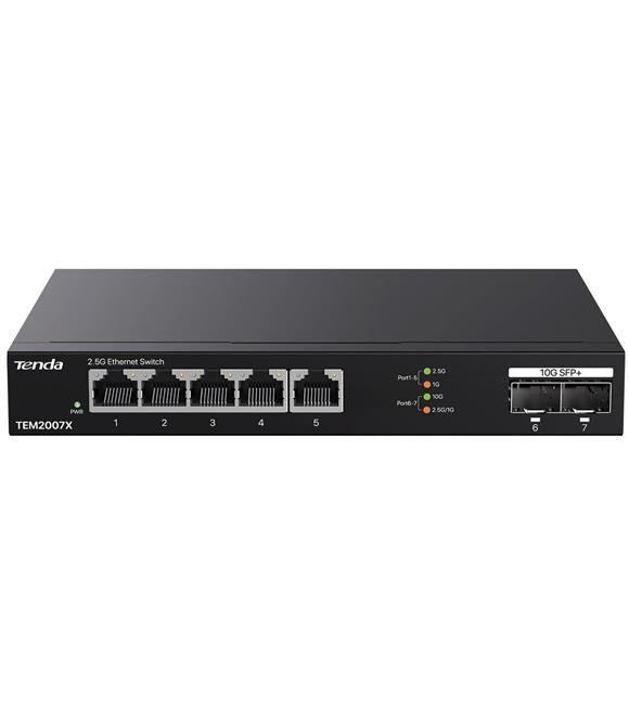 Tenda TEM2007X 2.5Gb Switch 7 Port 5x2.5G Por+2x10Gb SFP+ 50Gbps Yönetilmeyen Nas, Oyun PCsi Switch