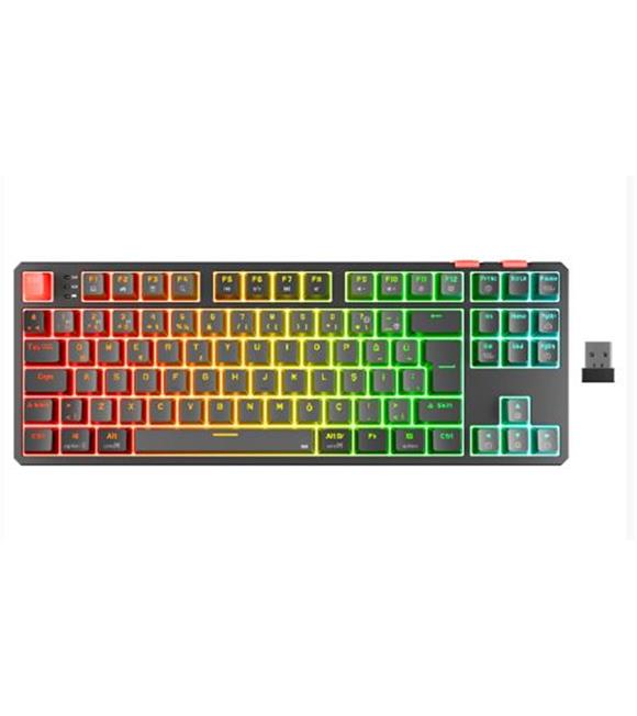 Rampage YORU TKL PRO Gri-Siyah OUTEMU Red Swich Q Kablosuz RGB Mekanik Oyuncu Klavyesi