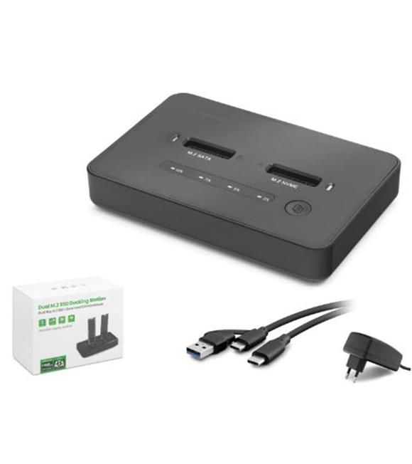 HADRON HDX1796 Dual M.2 SSD Disk Docking Station NVMe-SATA Çapraz Klonlama Destekli - Siyah