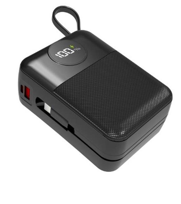 S-link MP130 30000mAh PD22.5W Type-C+Lightning Kablolu Siyah Pil Şarj Cihazı Powerbank