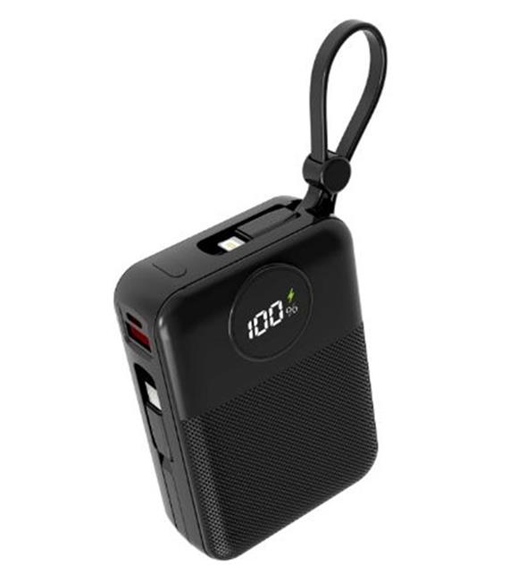 S-link MP120 20000mAh PD22.5W Type-C+Lightning Kablolu Siyah  Pil Şarj Cihazı Powerbank