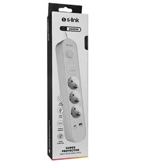 S-link SPG3-PD20  PD20W H05VV-F 3G1.0mm, 1.5m 3 lü 306 J Akım Korumalı Beyaz + Gri Priz